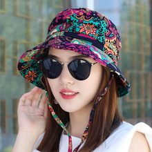 帽子女韩版夏季新款盆帽棉质印花遮阳帽显脸小复古防晒布帽盆帽