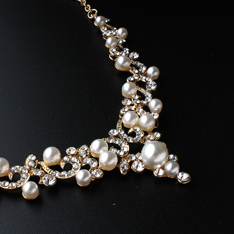 New Bridal Jewelry Suit Pearl Necklace Two-Piece Earrings Set Wedding Dress Accessories Factory in Stock