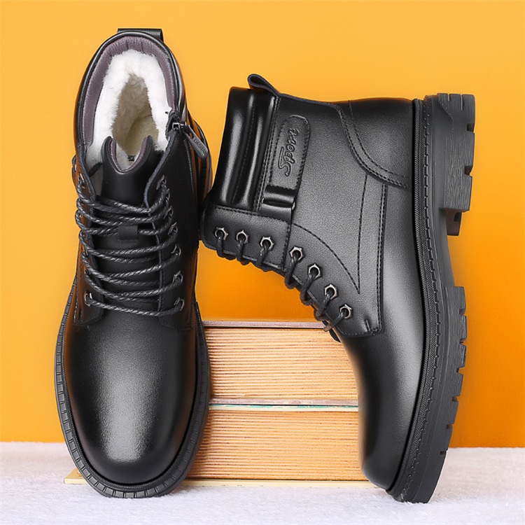 2021 New Korean Style Comfortable Winter Men's Shoes Soft Bottom High-Top Shoes Fleece Lined Padded Warm Keeping Wool Dr. Martens Boots