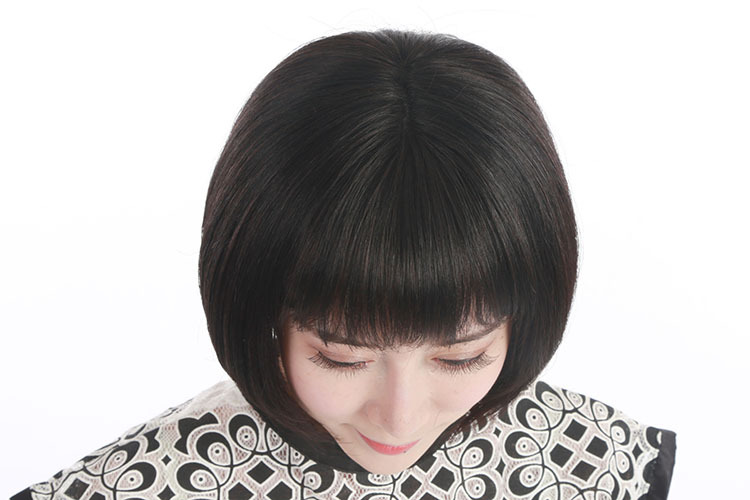 兴德昌新款手织假发套女自然逼真整顶发真人发丝时尚齐刘海波波头