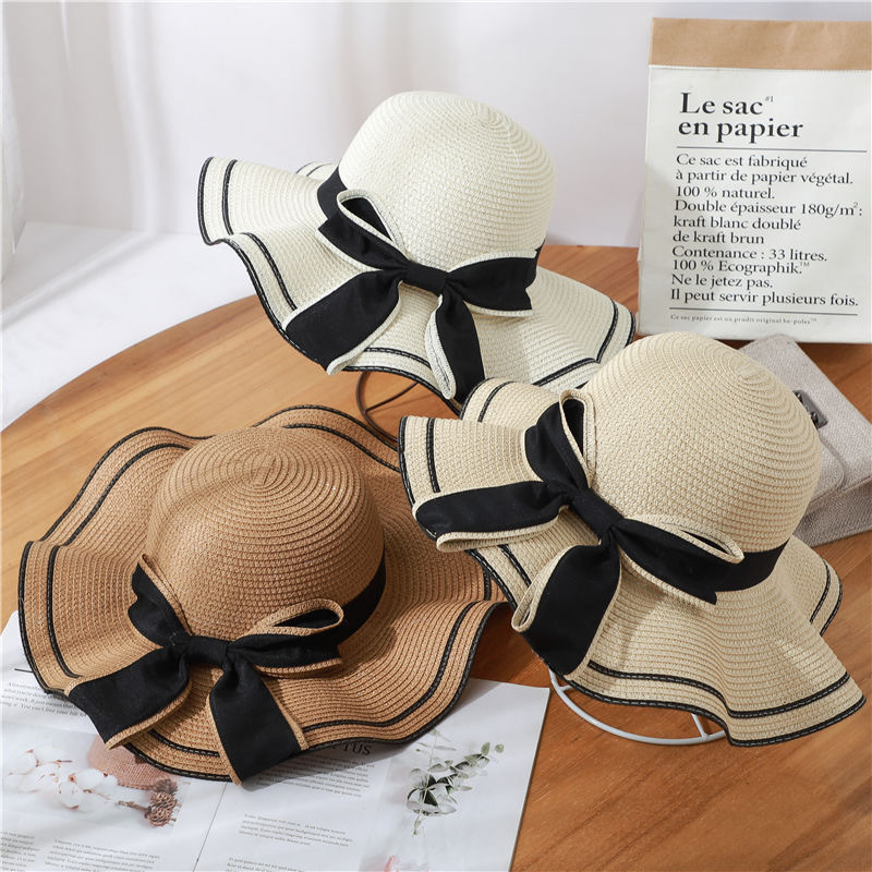 spot straw hat female anti-ddos beach hat seaside sun hat korean style travel leisure sun hat bow hat