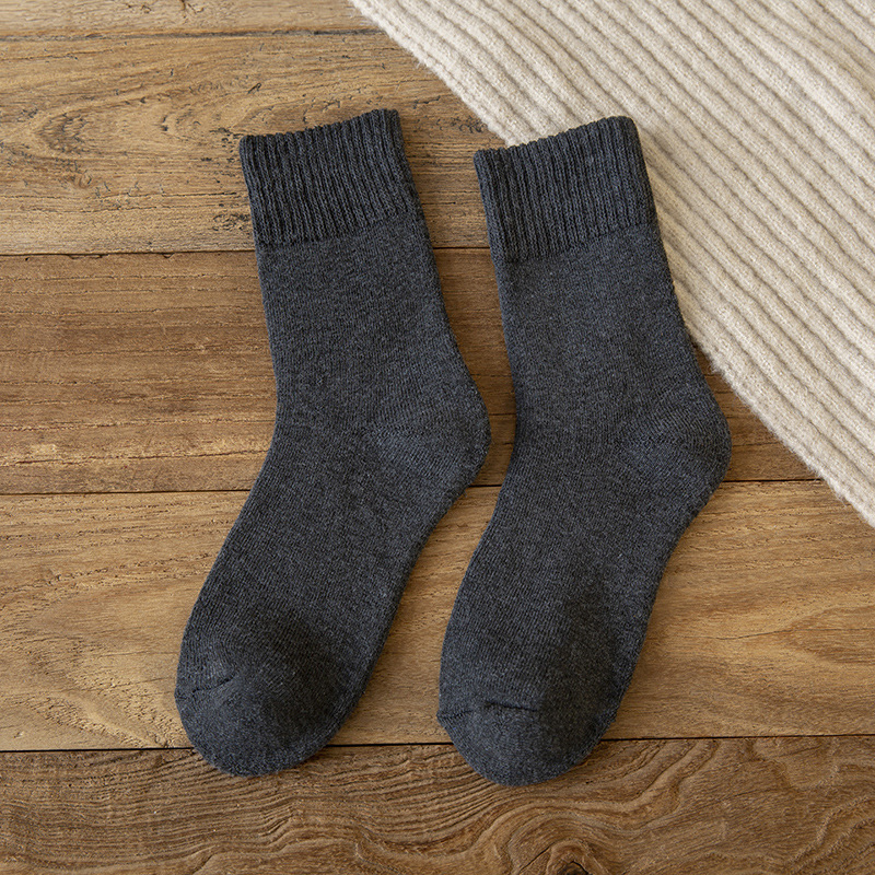 带吊牌秋冬款50g男士保暖毛圈袜棉中筒纯色棕色棉加厚棉袜情侣款