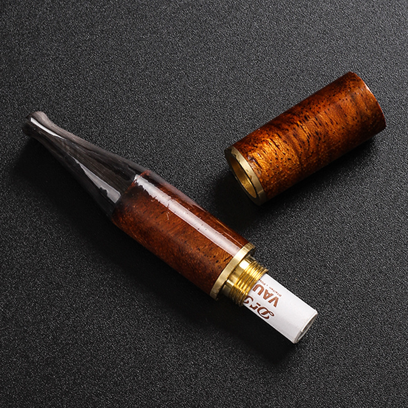 牛角烟嘴粗烟细烟两用烟嘴黑檀木拼接便携式带9mm活性炭滤芯过滤