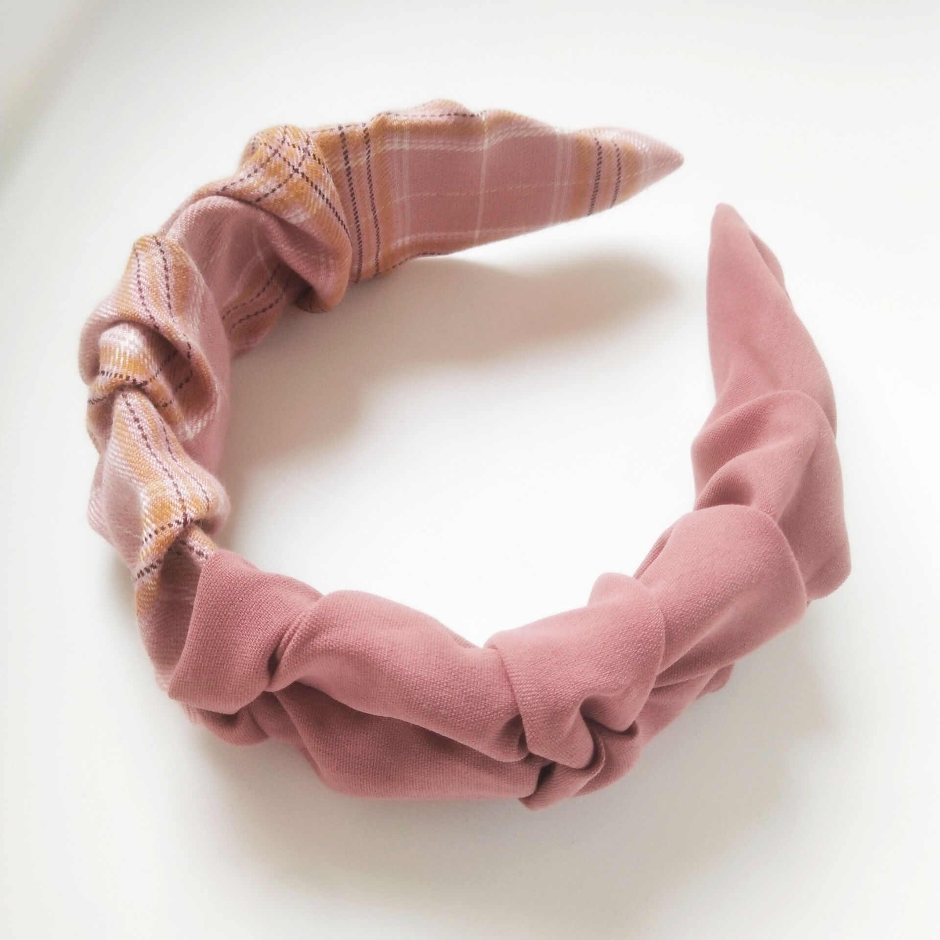 舒适褶皱复古欧美经典格子撞色百搭宽发箍花苞造型头箍01010