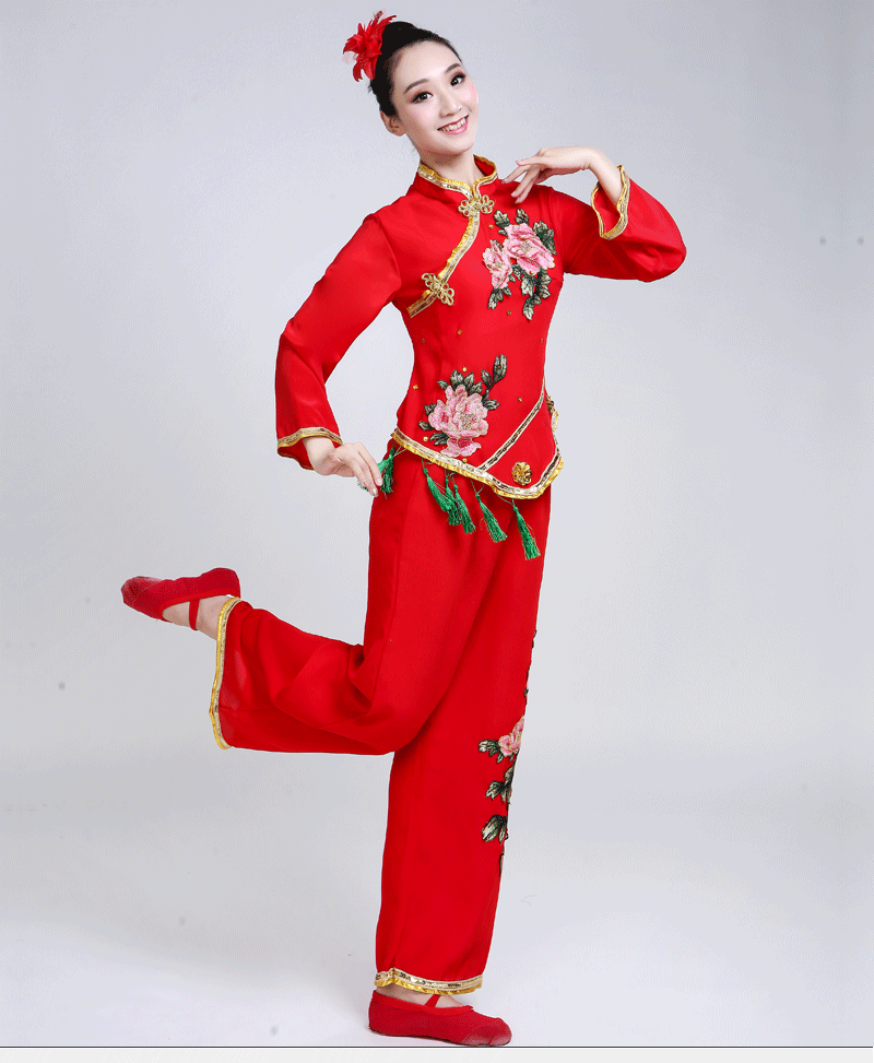 秧歌服2020新款民族广场舞演出服饰扇子舞蹈服装伴舞表演服批发