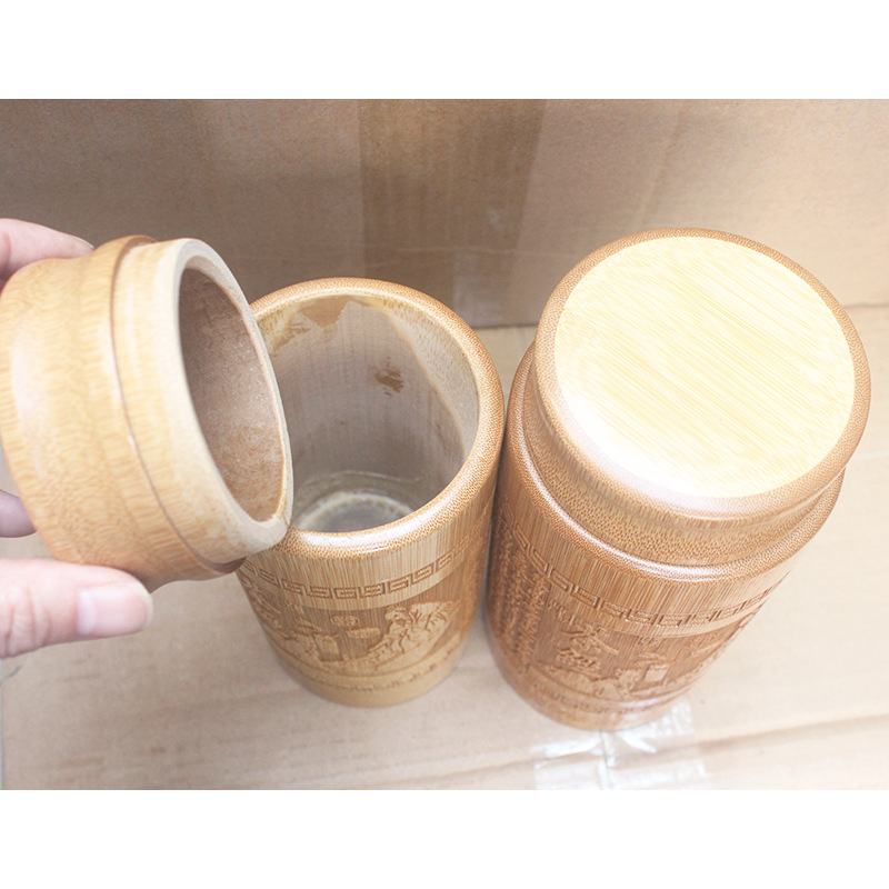 竹制品 牙签筒竹雕创意笔筒 筷子筒 签筒 高温碳化螺口杯茶叶罐