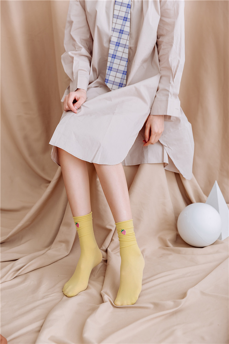 夏季薄款糖果色天鹅绒堆堆袜 日系ins草莓卷边中筒袜子女韩国丝袜