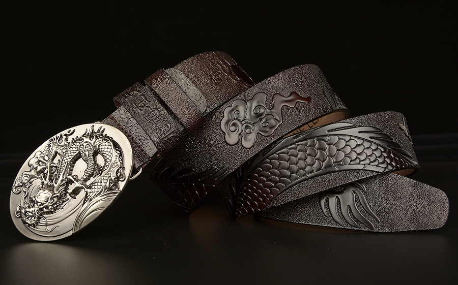 新款高档工艺男士真皮腰带个性中国民族风皮带中国龙纹牛皮皮带
