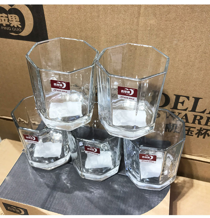 青苹果八方杯威士忌酒杯190ml 高透钠钙玻璃杯子2元百货批发