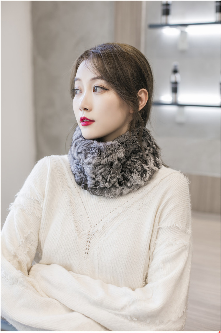 韩国外贸俄罗斯紫貂毛皮草围脖青紫蓝龙猫围巾水貂编织脖套发带