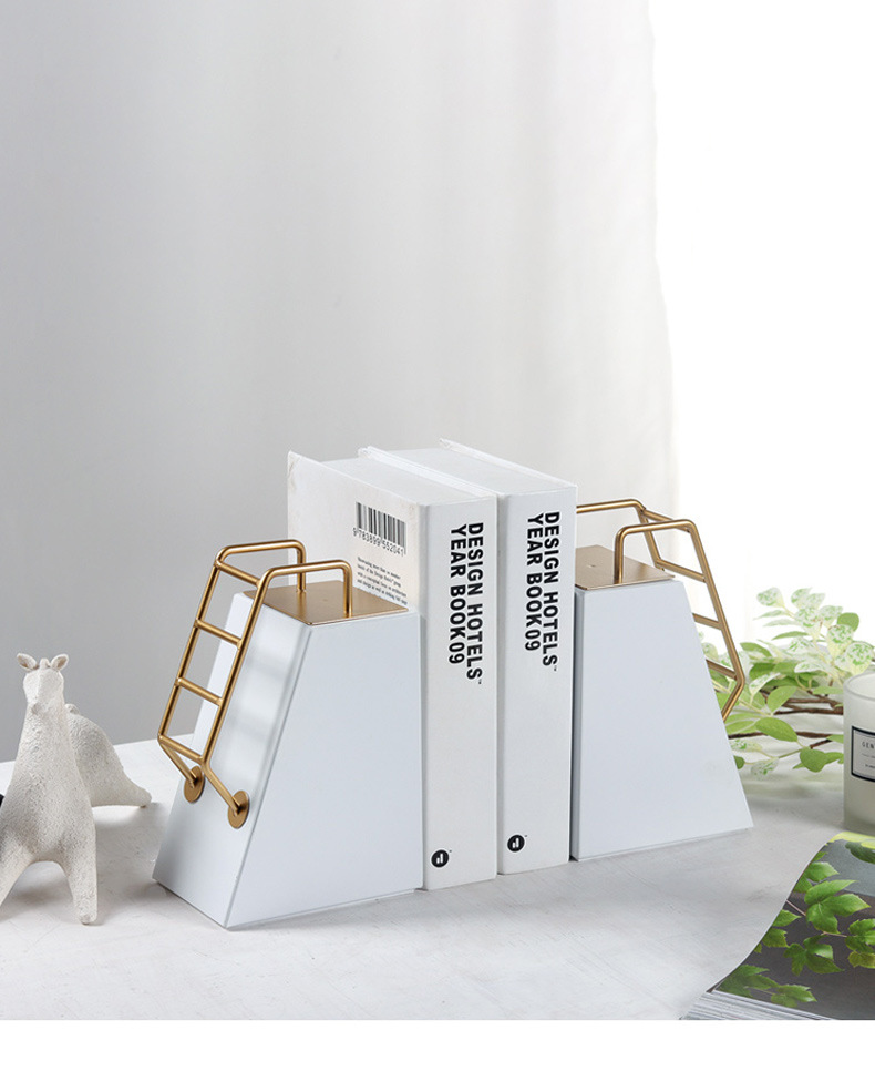 柔软时光铁艺书立 办公室书房创意书靠桌面摆设几何 双色梯形书挡