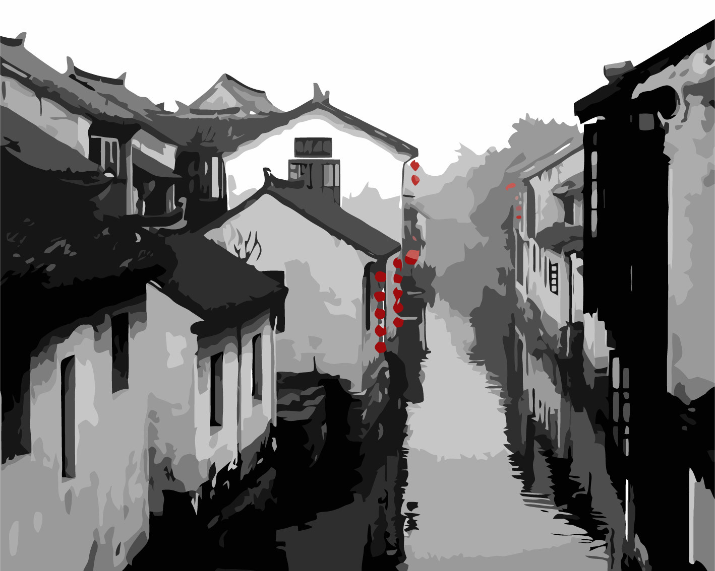 厂家直销diy数字油画 40*50无框填色手绘客厅卧室装饰画水墨古镇