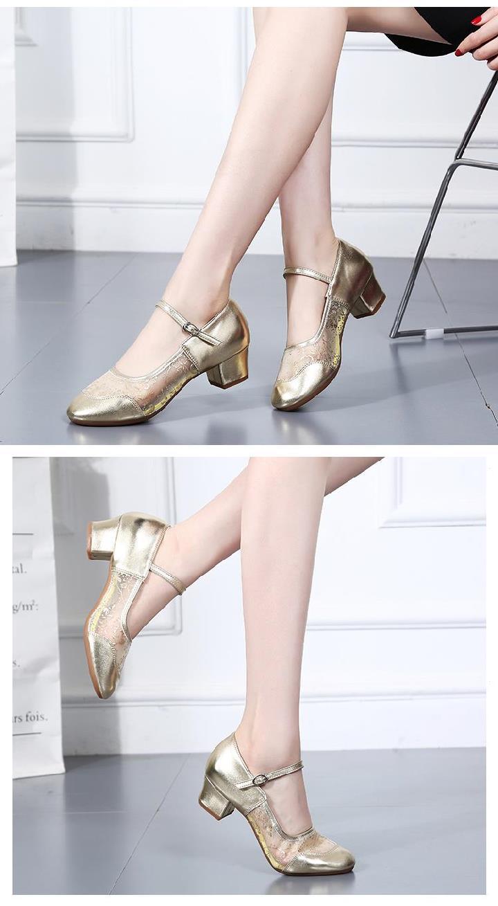 拉丁舞鞋成年女士软底广场跳舞鞋中老年教师中低带根舞蹈鞋广场舞