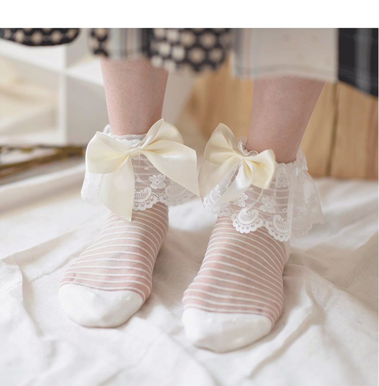 春夏新品精致女孩蕾丝花边仙女袜复古玻璃丝短袜唯美公主袜