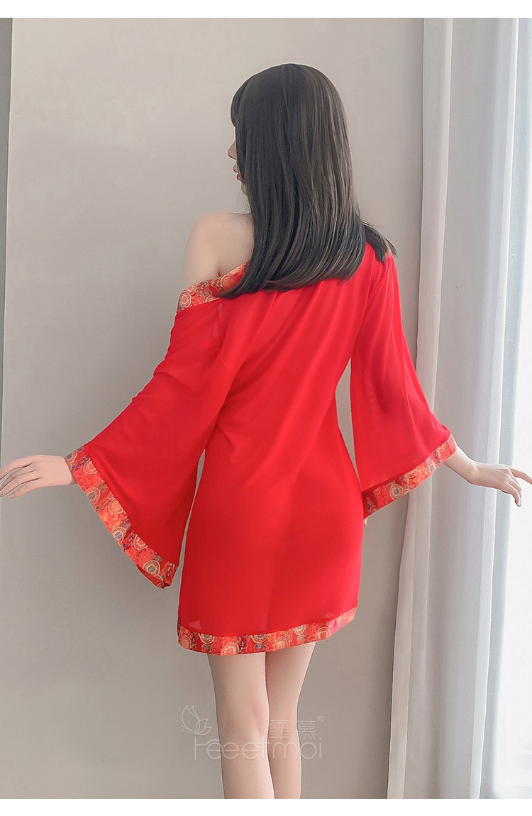 霏慕情趣内衣红色新娘装古典和服中国风挂脖肚兜性感制服诱惑7970