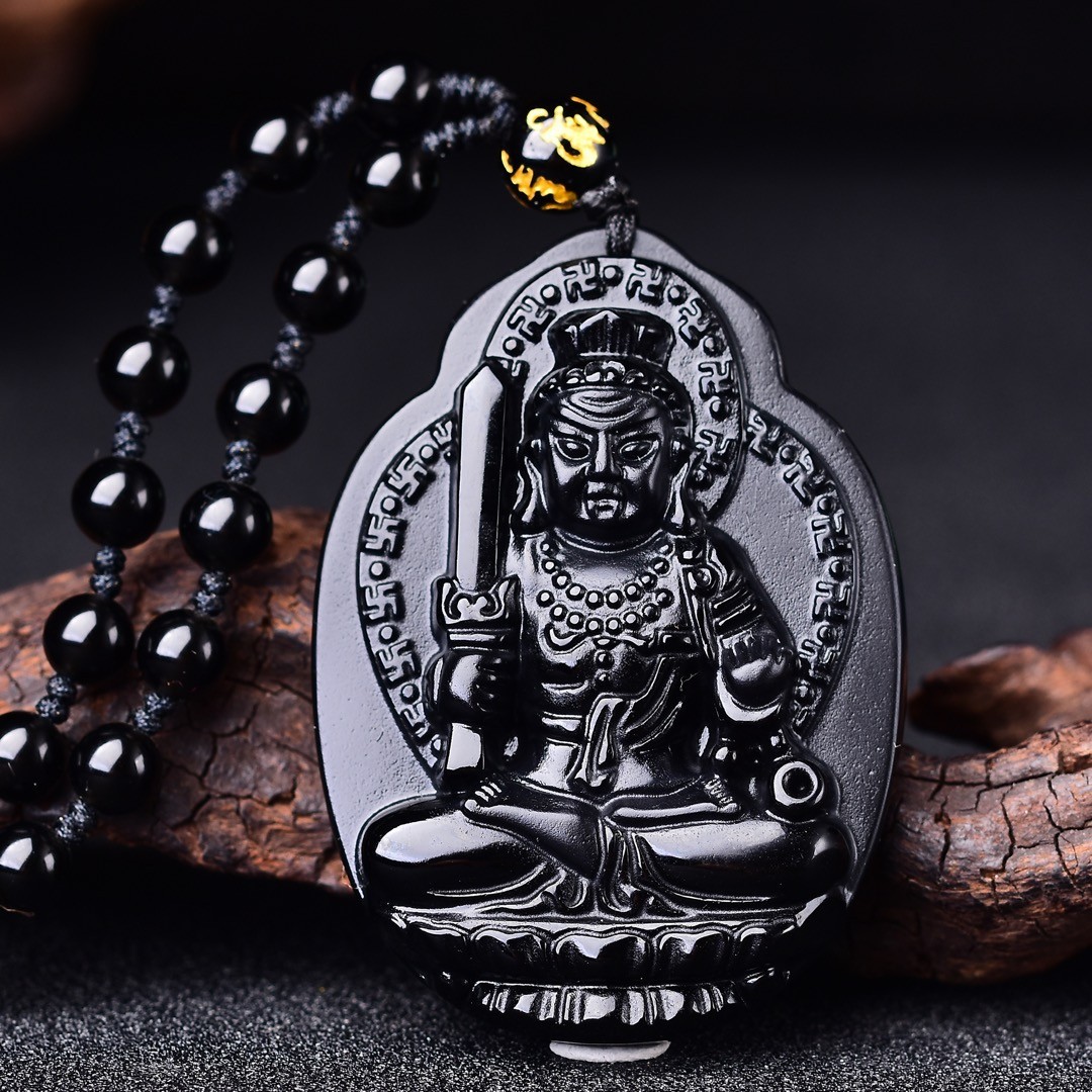 天然黑曜石八大守护神菩萨吊坠十二生肖属鼠牛虎马羊蛇本命年挂坠