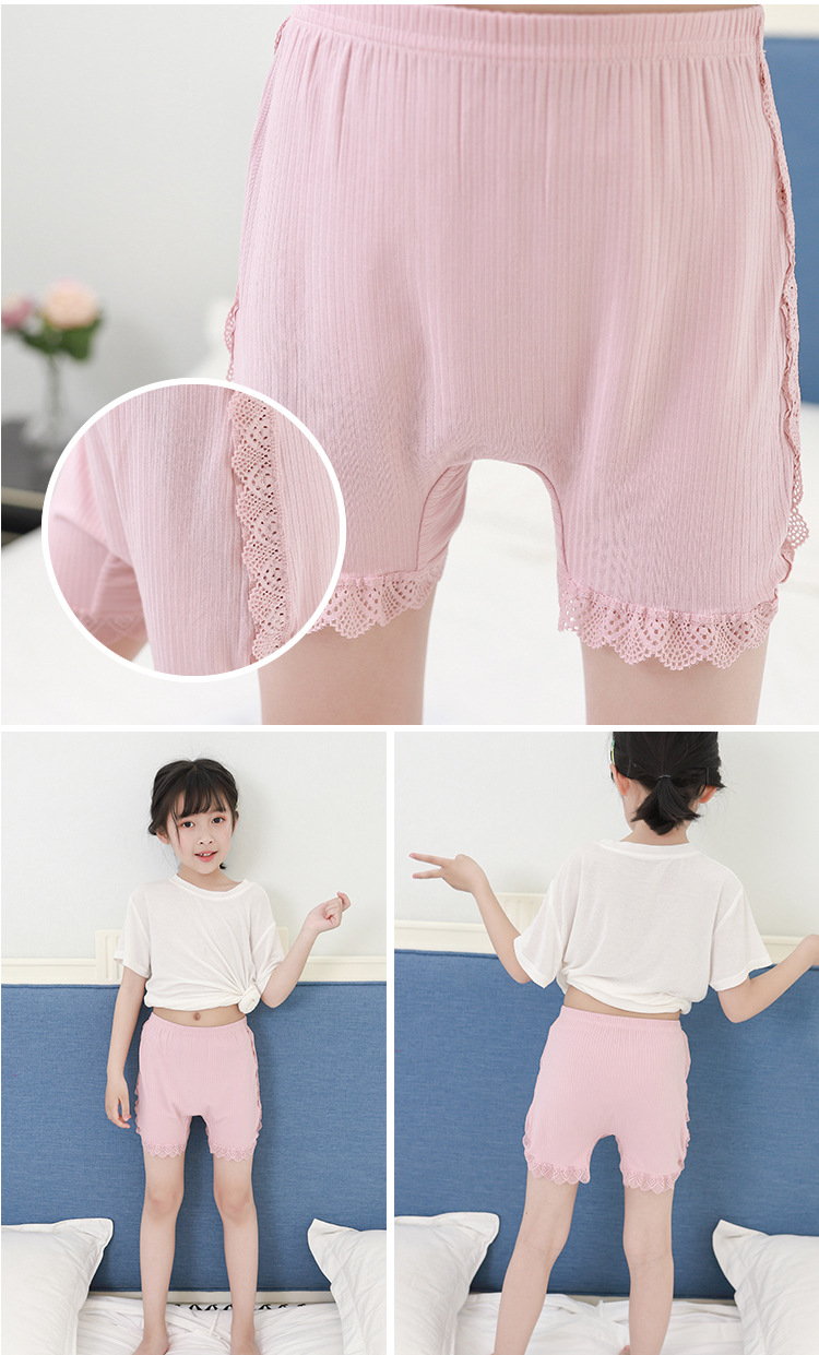 夏季薄款女童三分裤竖条蕾丝花边儿童安全裤防走光棉韩学生打底裤