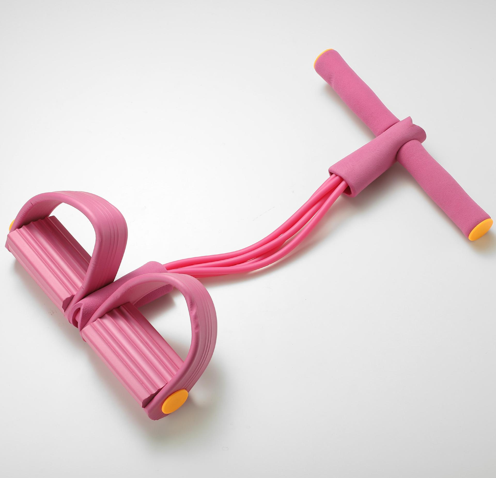 健身家用组合四管脚蹬拉力器八字拉力器粉色多功能瘦身助力器