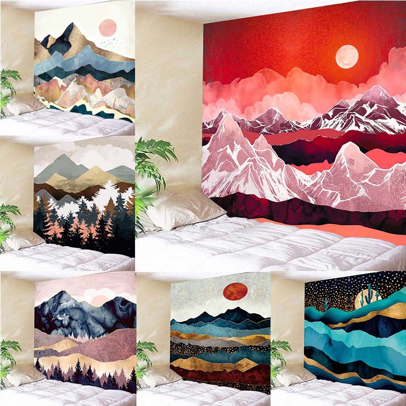 ins背景布挂毯定制尼泊尔风景 日落山水挂布卧室挂画床头装饰挂布