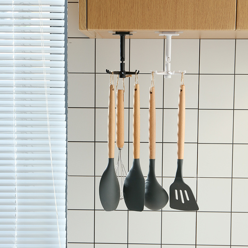 Multifunctional Rotatable Hook Punch-Free Strong Adhesive Storage Rack Kitchen Bathroom Spatula Cookware Small Items