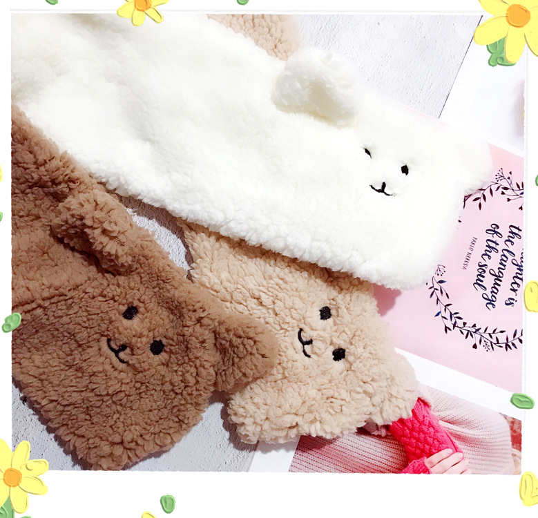 网红ins卡通毛绒小熊围巾成人儿童学生潮搭羊羔绒加厚萌可爱围脖