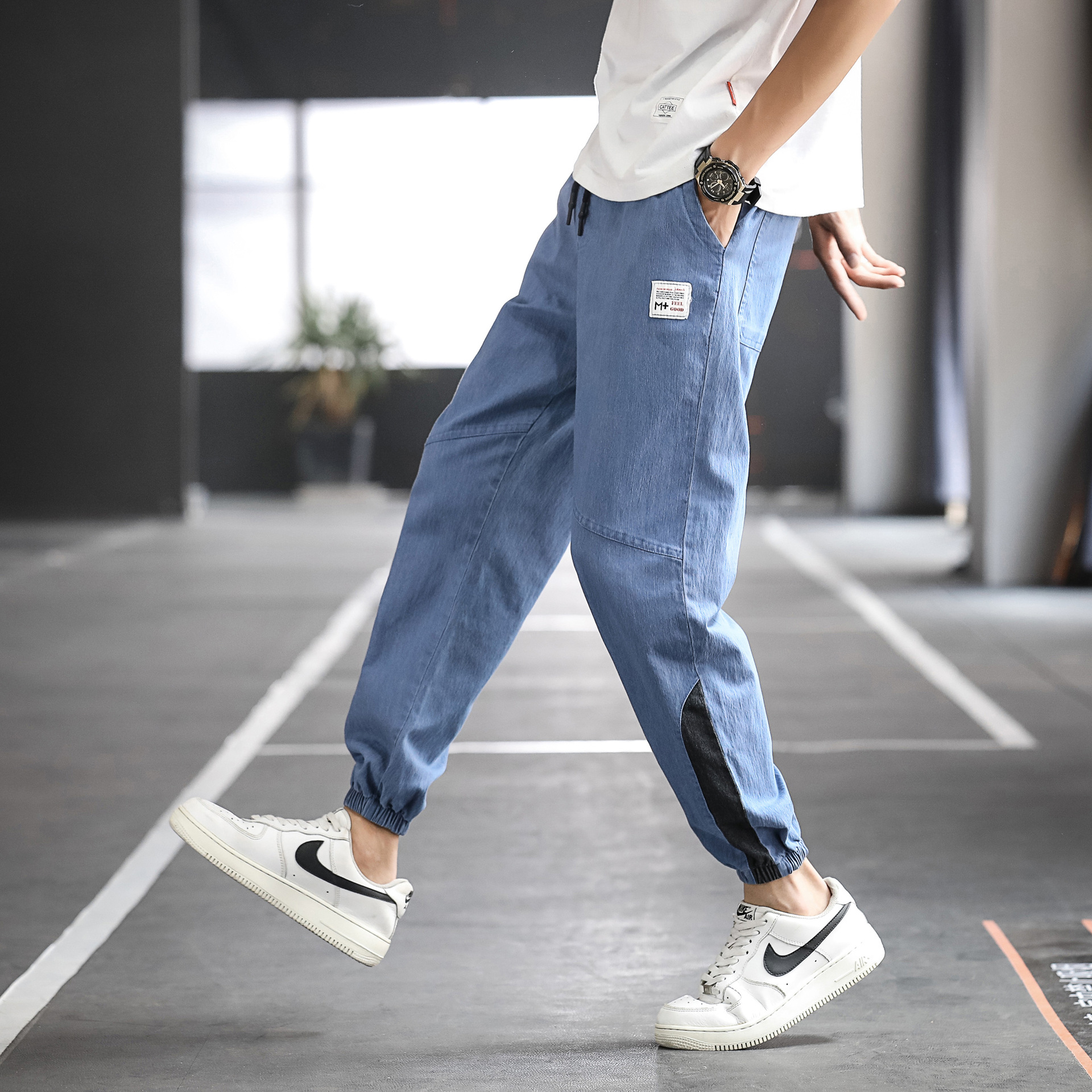 大码束脚男阔腿牛仔萝卜裤宽松潮胖子加肥肥佬300斤夏季薄款