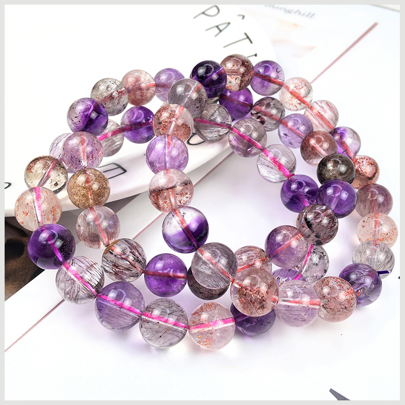 天然彩发水晶时尚三轮彩骨干超七水晶手链极光23水晶手链跨境货源