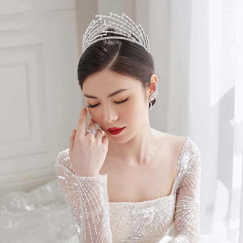 欧式新娘结婚白纱皇冠水钻合金巴洛克婚纱韩式拍照十八岁成人王冠