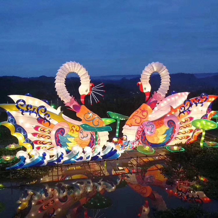 大型中秋节花灯 景区灯展天鹅湖造型灯 户外节日装饰彩灯灯会庙会