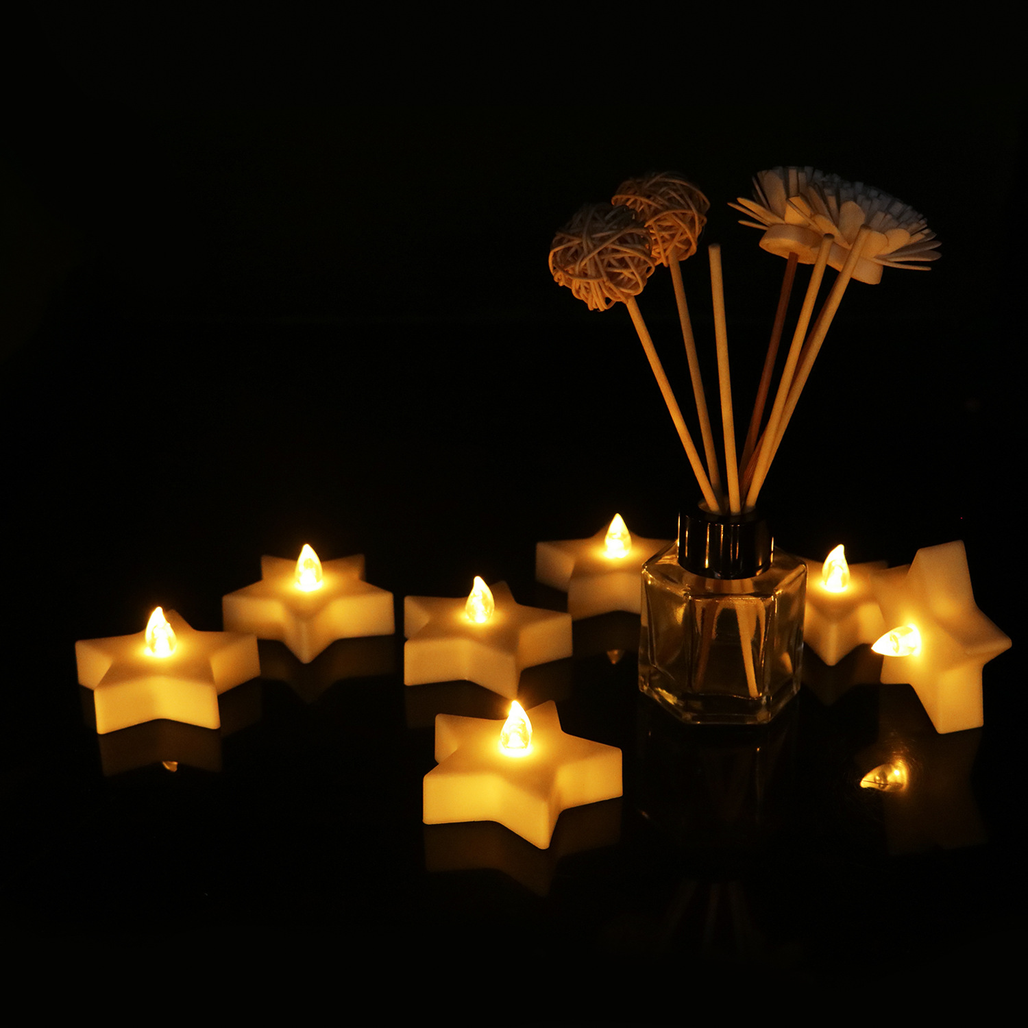 跨境新品 圣诞五角星电子蜡烛塑料仿真茶蜡创意生日蜡烛led星星灯