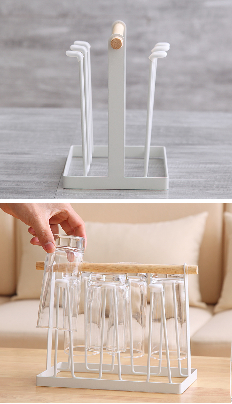 日式沥水杯架家用客厅茶杯玻璃杯北欧杯子收纳置物架水杯倒挂架子