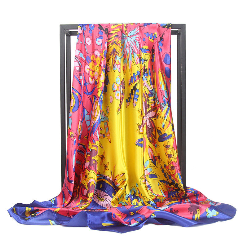 亚马逊scarf90*90cm缎面仿真丝大方巾杭州丝绸围巾批发跨境货源