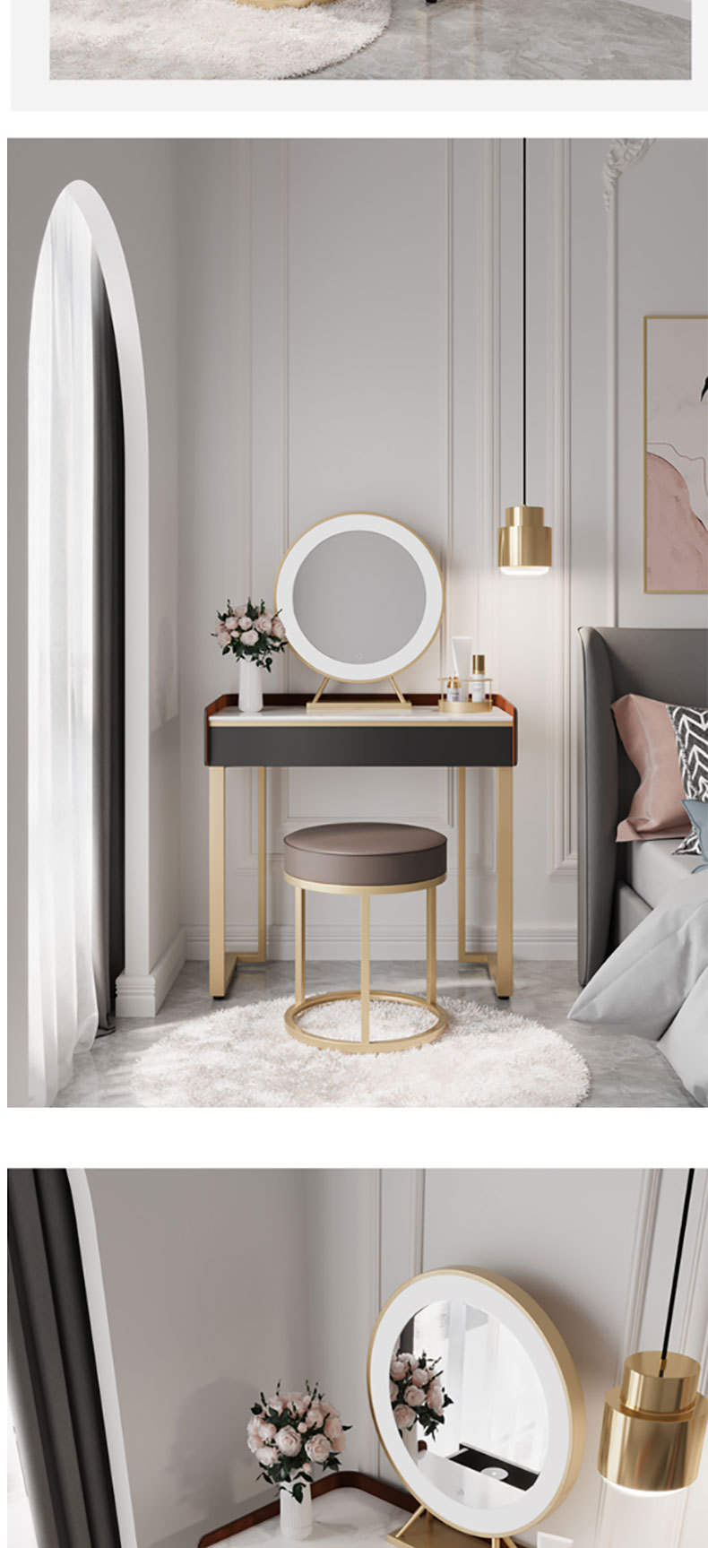 北欧轻奢大理石梳妆台 化妆间小户型化妆台 网红ins风小型化妆桌