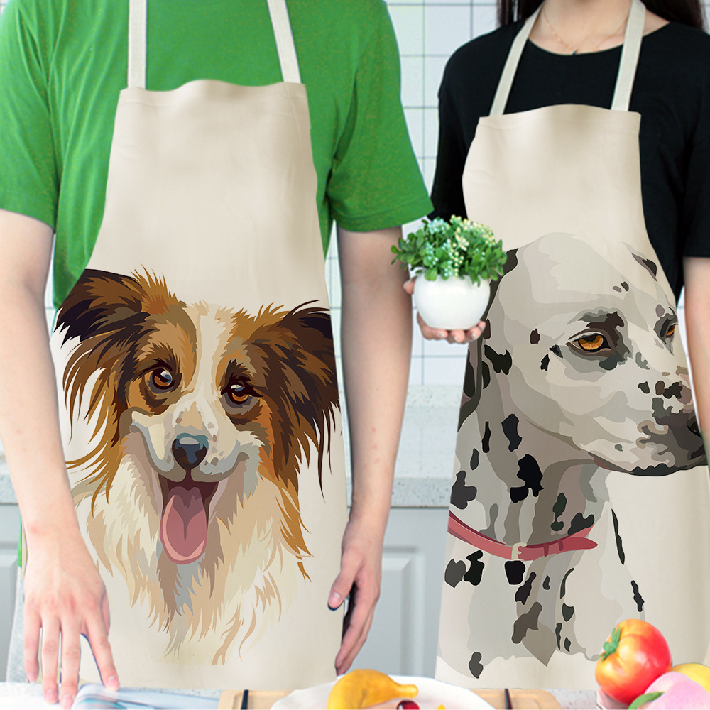 Korean Style Sleeveless Waterproof Oil-Resistant Apron Cute Dog Animal Cartoon Foreign Trade Linen Apron Adult Overclothes