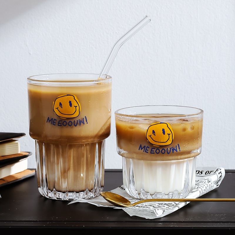 Korean Ins Style Iced Coffee Cup Milky Tea Cup Glass Cup Stackable Water Cup Cola Juice Cup