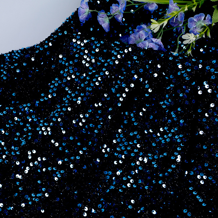 5mm绒底翘片星空珠片绣 纯涤亮片面料 秋冬礼服时装旗袍绣花面料