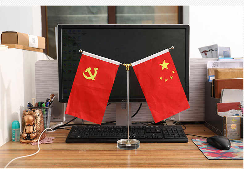 办公桌旗办公室签约仪式国旗党旗水晶大理石摆件旗帜旗子装饰