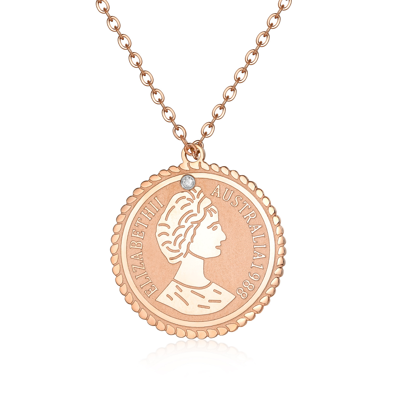 2020伊丽莎白头像 女士锁骨链真钻吊坠钛钢项链简约浪漫带证书