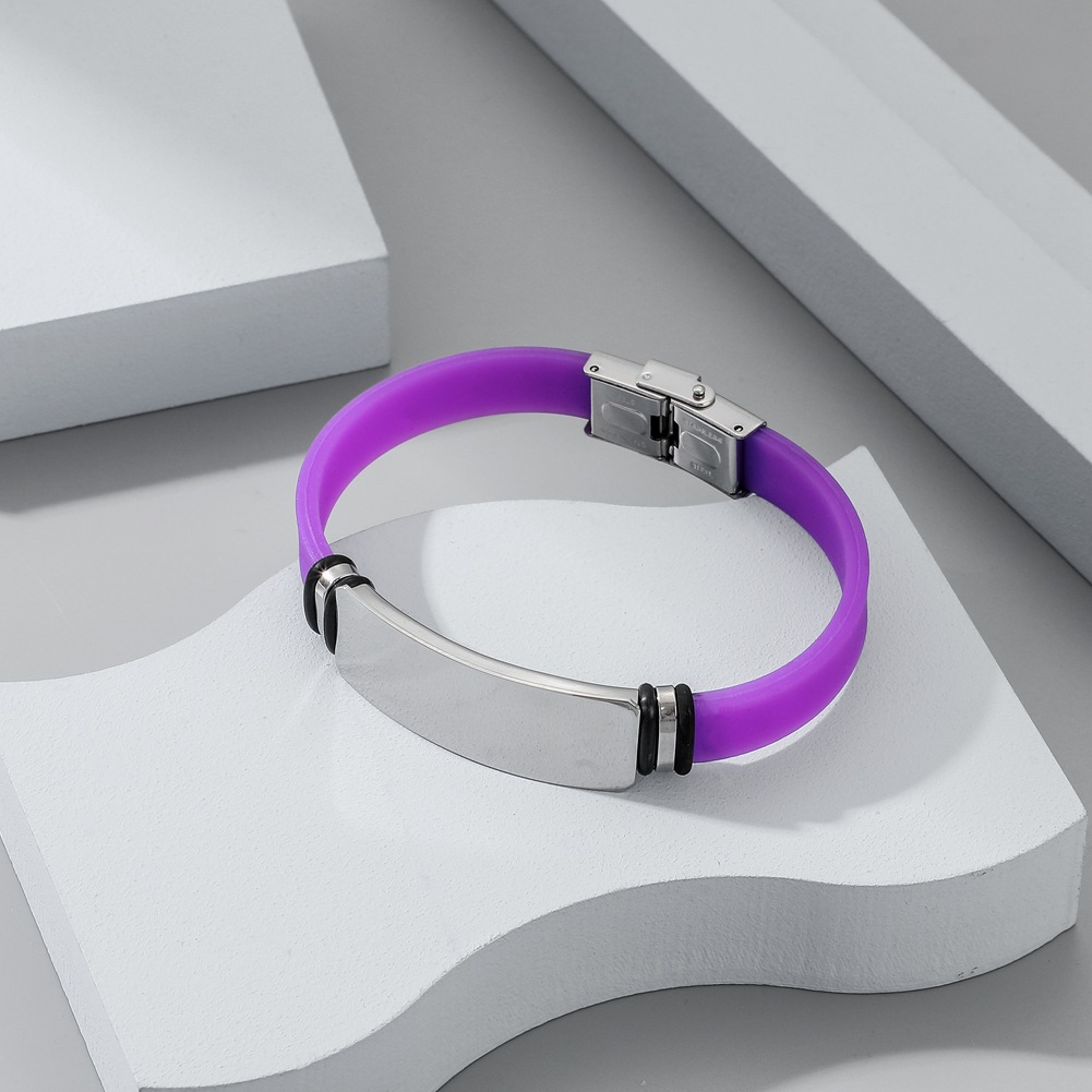 欧美运动时尚钛钢硅胶手镯 简约休闲多色光面可刻字腕带手环