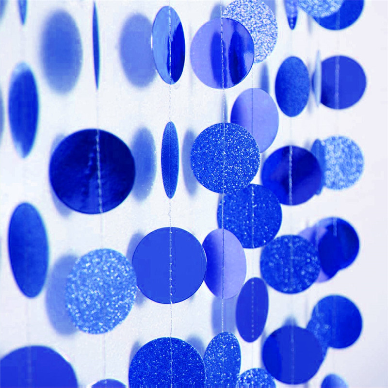 外销供货圆片拉花客厅卧室吊顶装饰拉旗反光宝蓝色纸挂串厂家批发