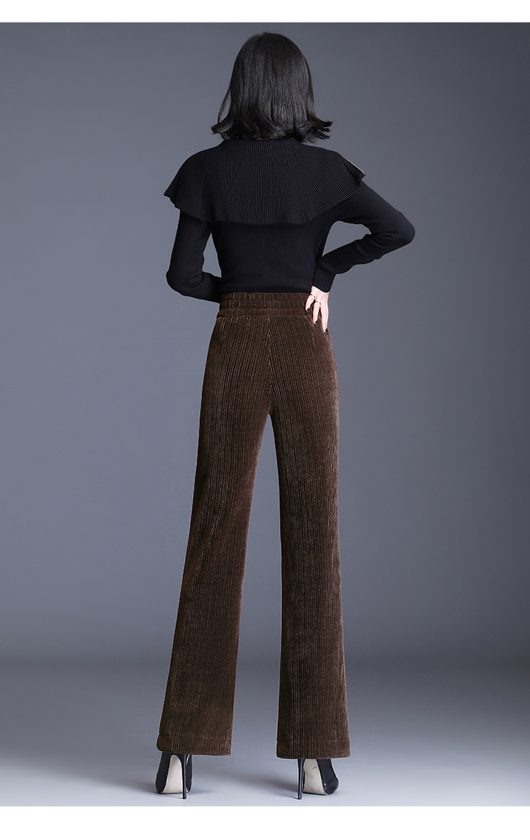 雪尼尔阔腿微喇女长裤2020秋冬加厚灯芯绒直筒裤高腰喇叭裤拖地裤