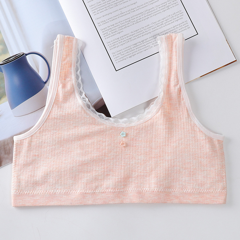 日系少女小学生发育期内衣女 儿童吊带蕾丝边无缝运动抹胸内衣