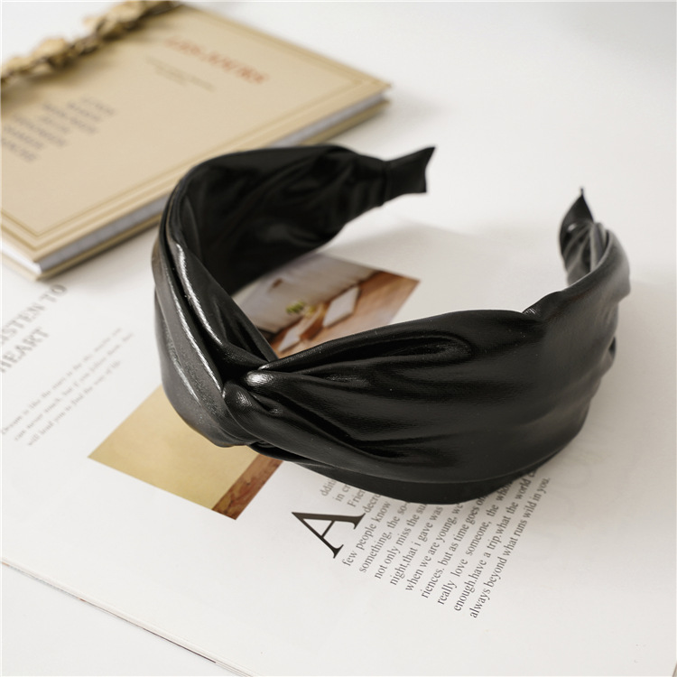 Cross-Border European and American New Leather Crossed Headband Women's Wide Brim Hair Pressing Handmade Hair Accessories Three-State Wholesale