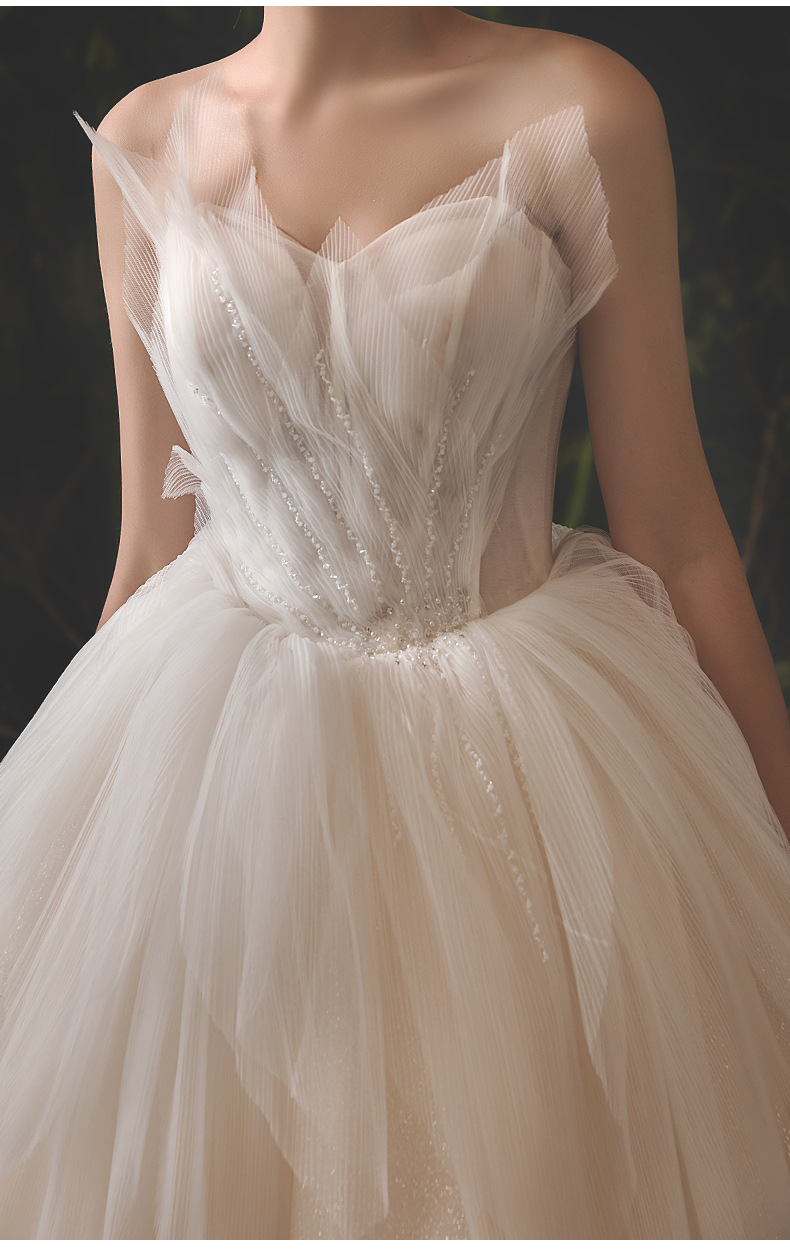 抹胸轻婚纱2021新款新娘森系拖尾星空简约超仙小个子网红婚纱婚礼