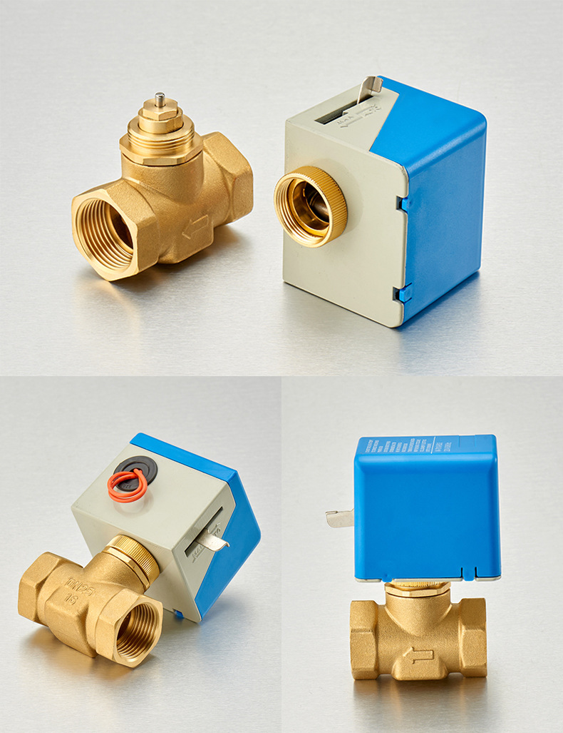 黄铜二通电动截止阀中央空调风机盘管常闭式6分1寸两线两通电动阀
