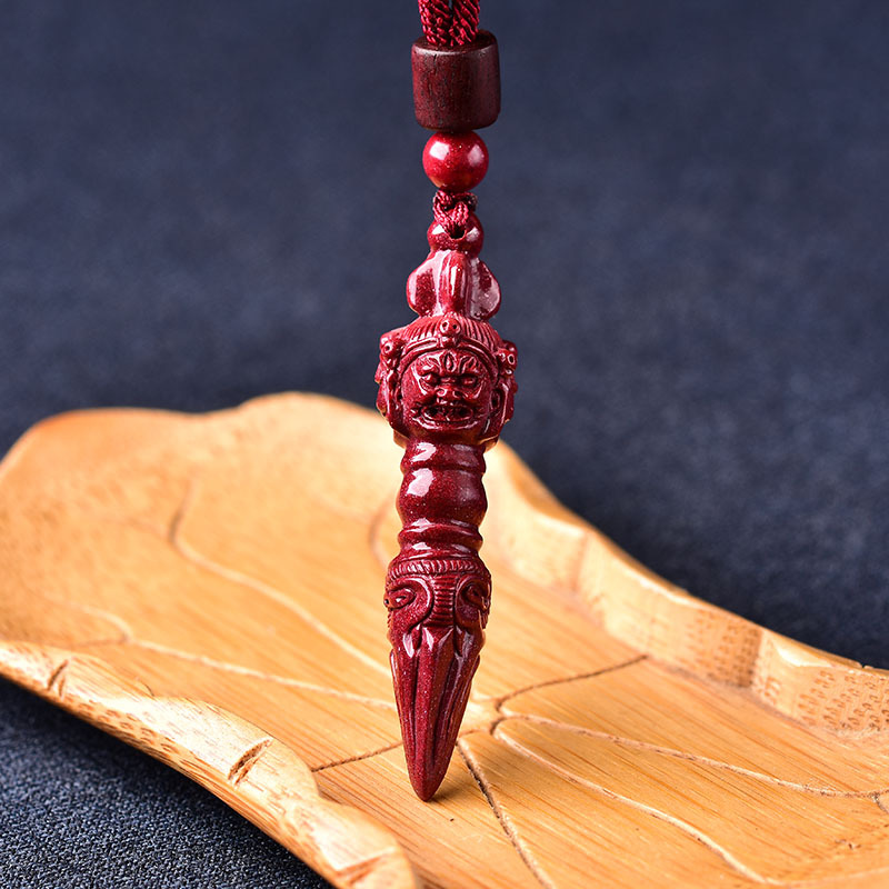 原矿紫金砂金刚杵吊坠 朱砂双面雕刻降魔杵男款钥匙扣挂坠