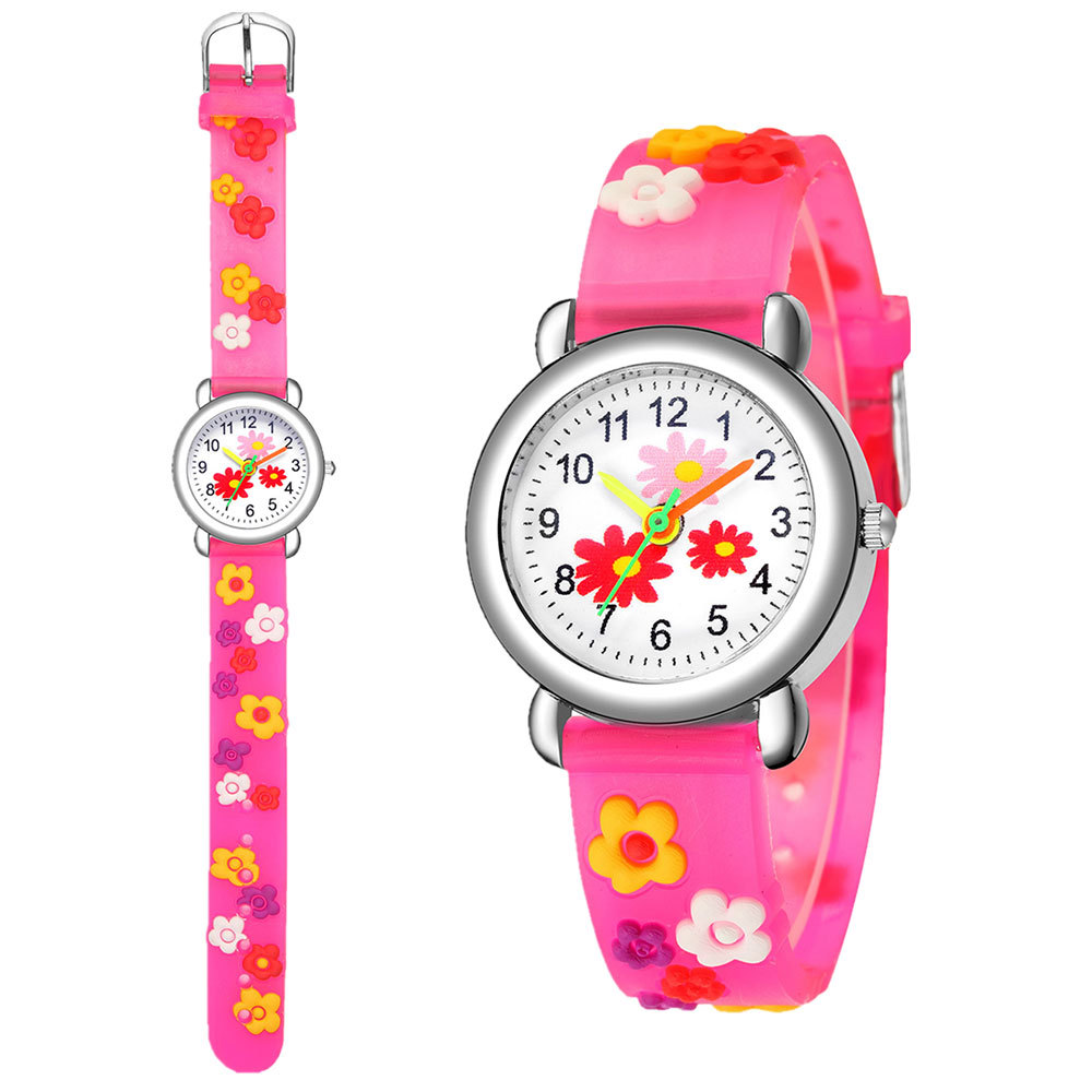 Children's Cartoon Watch 3d Relief Concave-Convex Plastic Belt Student Watch Cute Flowers Pattern Gift Watch