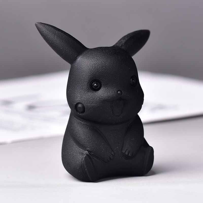 天然黑曜石雕刻卡通动漫皮卡丘动物摆件