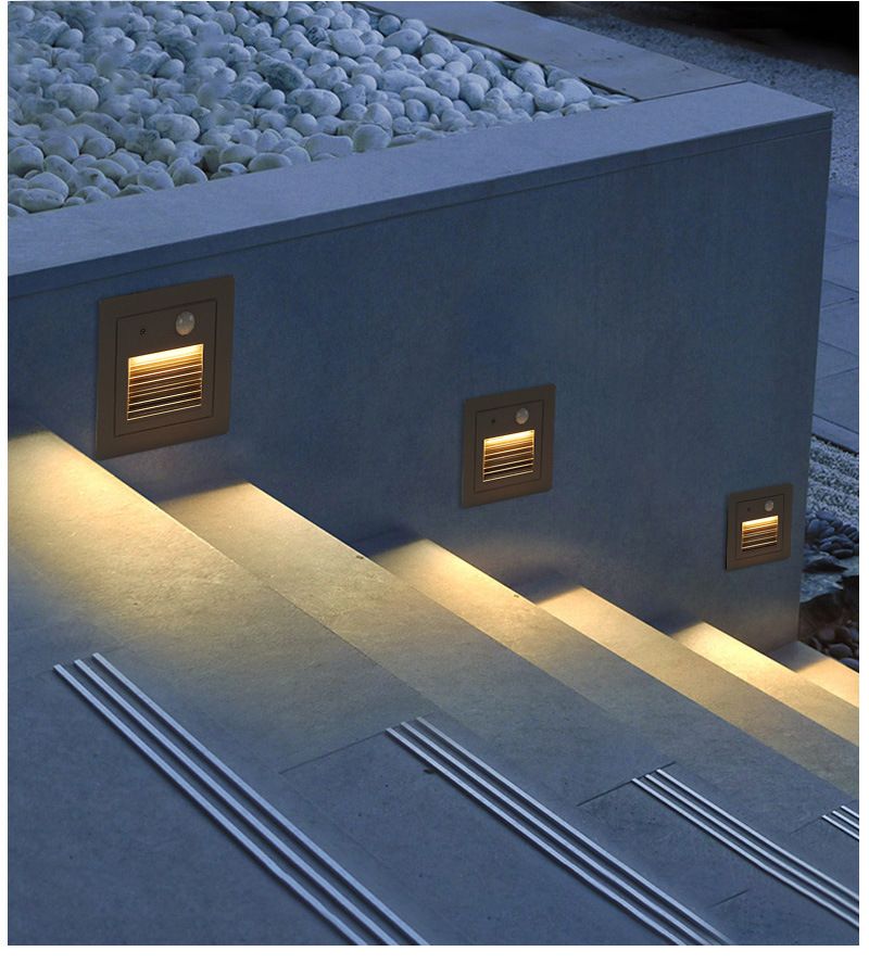 嵌入式led台阶灯防水过道楼梯台阶踏步灯人体感应墙角小夜灯