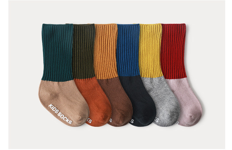 秋季新款宝宝拼色地板袜点胶防滑学步婴儿袜子男女童精梳棉中筒袜